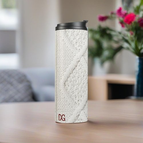 Knitted jumper cozy sweater embroided initials thermal tumbler