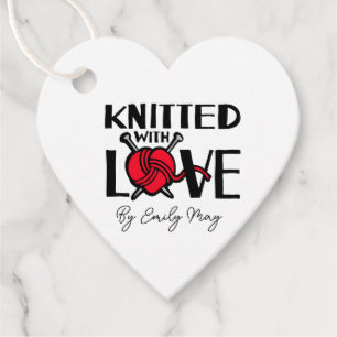 Knitted love heart red wool knit business tags