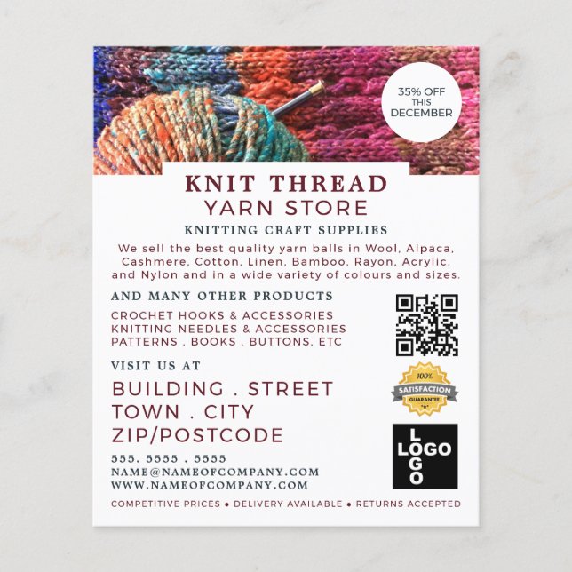 Knitted Material, Knitting Store, Yarn Store Flyer (Front)