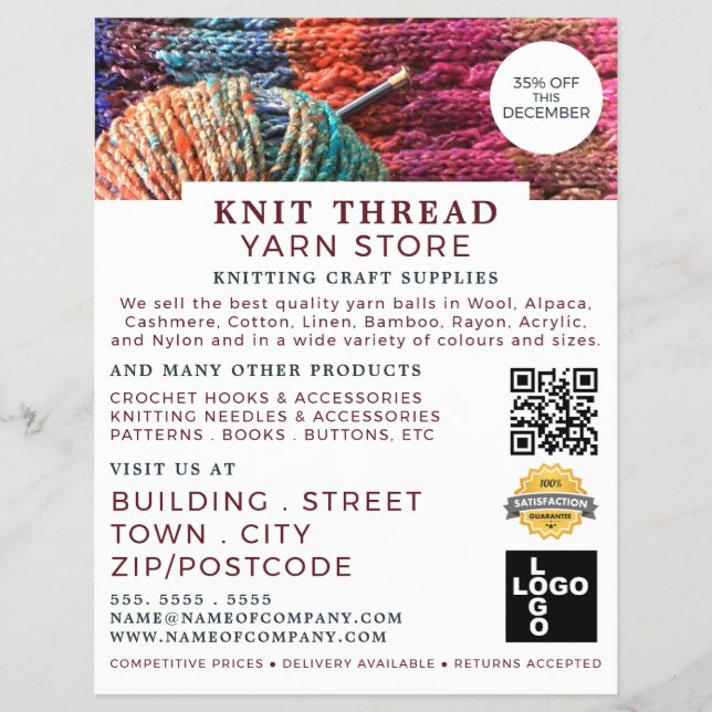 Knitted Material, Knitting Store, Yarn Store Flyer (Front)