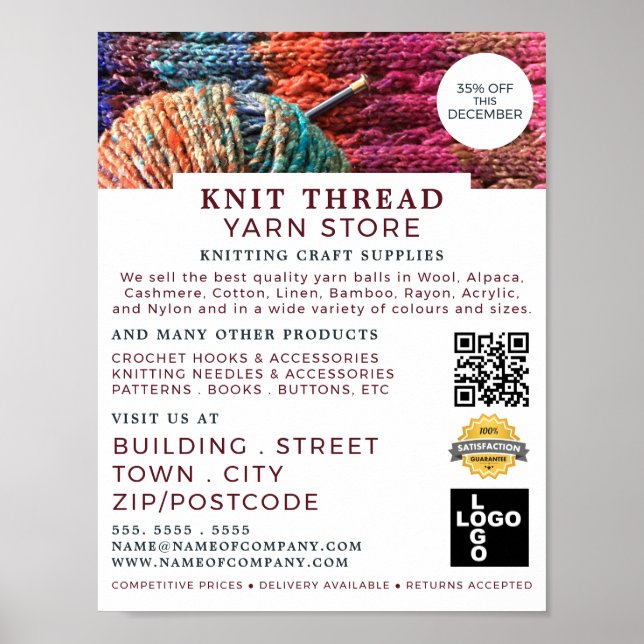 Knitted Material, Knitting Store, Yarn Store Poster (Front)