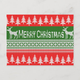 Knitted "Merry Christmas" pattern Holiday Postcard