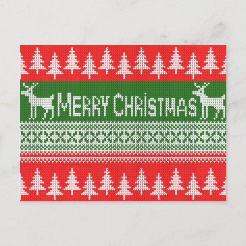 Knitted Merry Christmas pattern Holiday Postcard