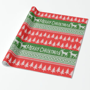 Knitted "Merry Christmas" pattern Wrapping Paper