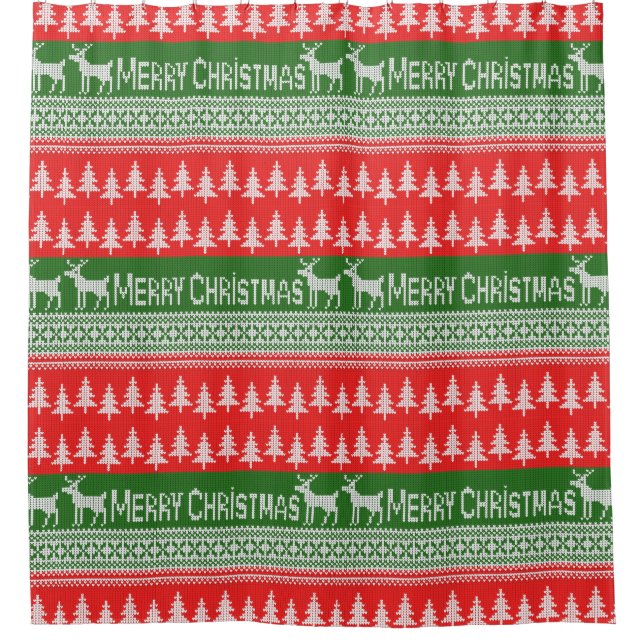 Knitted "Merry Christmas" ugly jumper pattern Shower Curtain (Front)