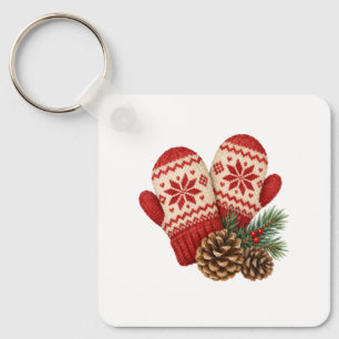 Knitted Mittens and Pinecones Keychain