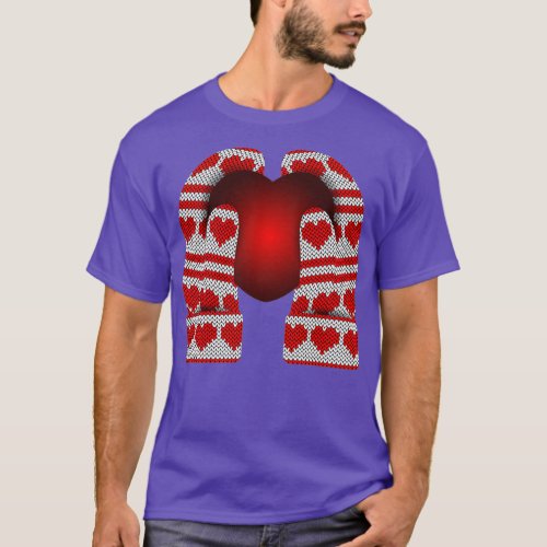 Knitted mittens with a heart pattern  2  T_Shirt