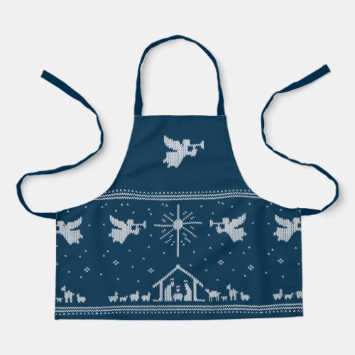 Knitted Nativity  Angels Christmas Religious Blue Apron