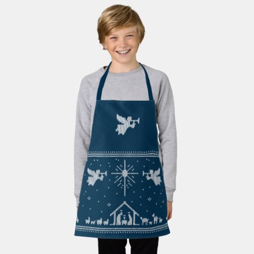 Knitted Nativity  Angels Christmas Religious Blue Apron