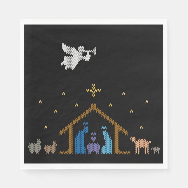 Knitted Nativity Christian Christmas Sweater Jesus Napkins (Front)