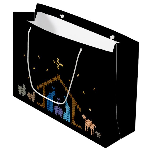 Knitted Nativity Ugly Christmas Sweater Christian Large Gift Bag (Front Angled)