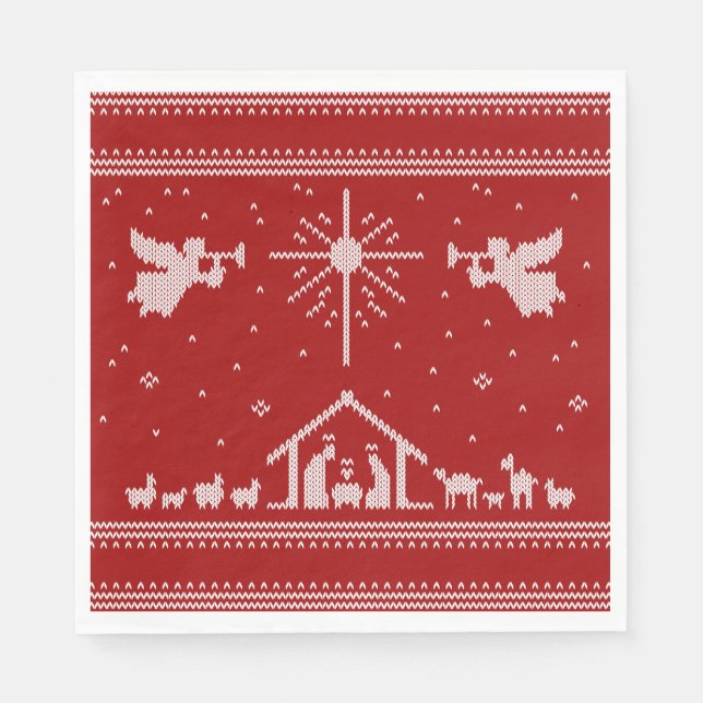 Knitted Nativity Ugly Christmas Sweater Christian Napkins (Front)