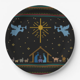Knitted Nativity Ugly Christmas Sweater Christian Paper Plates