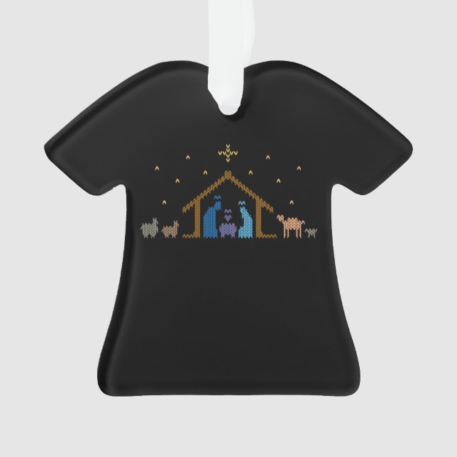 Knitted Nativity Ugly Christmas Sweater Religious Ornament (Front)