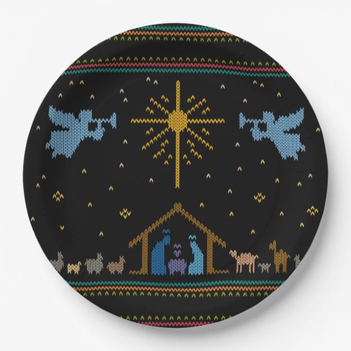 Knitted Nativity Ugly Christmas Sweater Religious Paper Plates