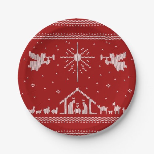 Knitted Nativity Ugly Christmas Sweater Religious Paper Plates