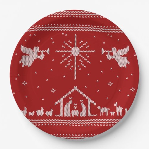 Knitted Nativity Ugly Christmas Sweater Religious Paper Plates