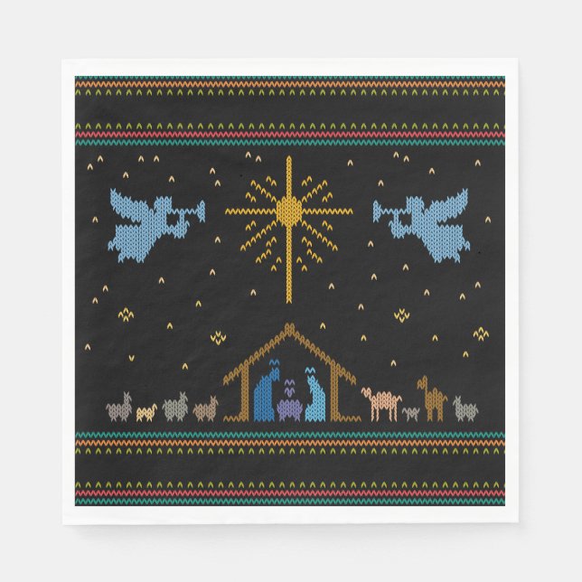 Knitted Nativity - Ugly Christmas Sweater Style Napkins (Front)