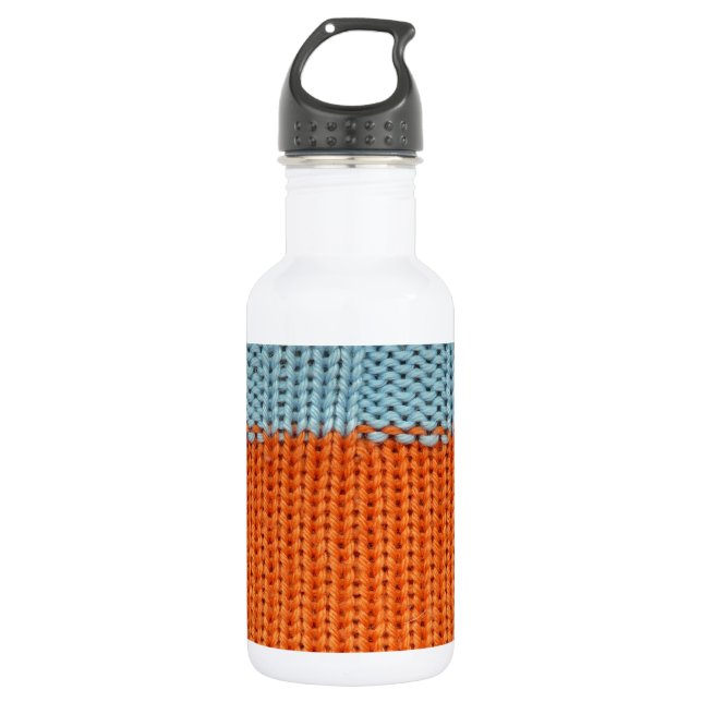 Knitted Orange and Teal Wool Water Bottle (Front)