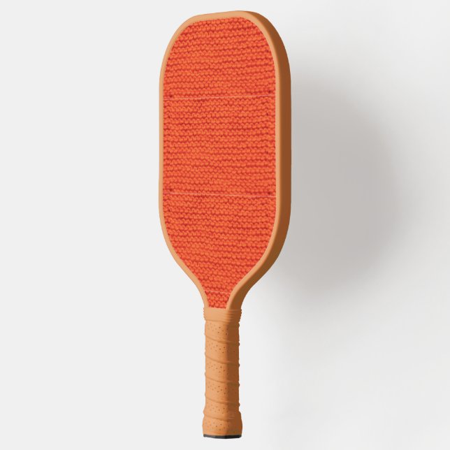 Knitted orange wool pattern pickleball paddle (Left)