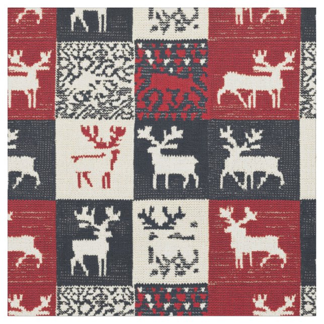 Knitted Patchwork Christmas Pattern | Rustic Fabric (Close Up)