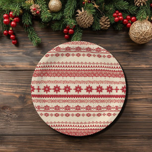 Knitted-Pattern look Nordic folk art style Paper Plates