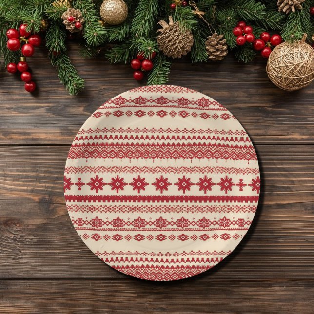  Knitted-Pattern   look   Nordic    folk art style Paper Plates (Creator Uploaded)
