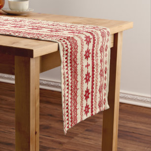  Knitted-Pattern   look   Nordic    folk art style Short Table Runner
