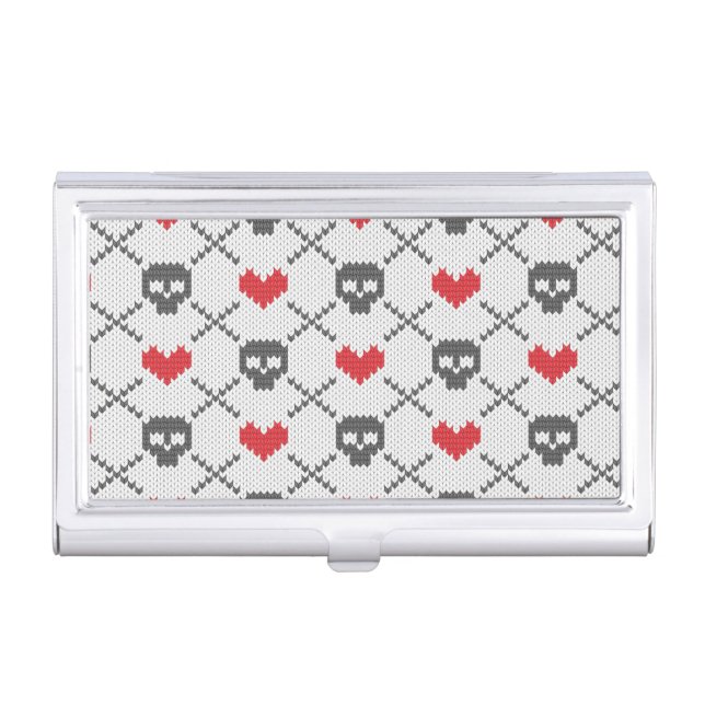 Knitted pattern with skulls business card holder (Front)