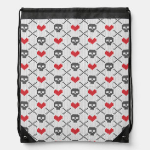 Knitted pattern with skulls drawstring bag
