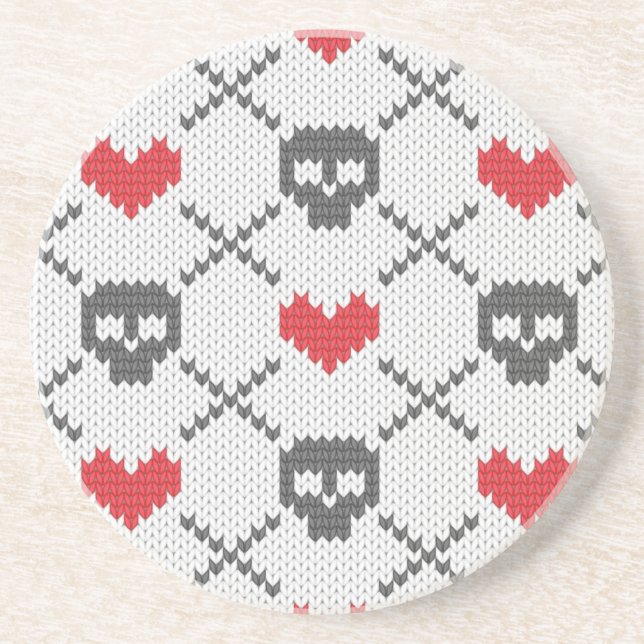 Knitted pattern with skulls drink coaster (Front)