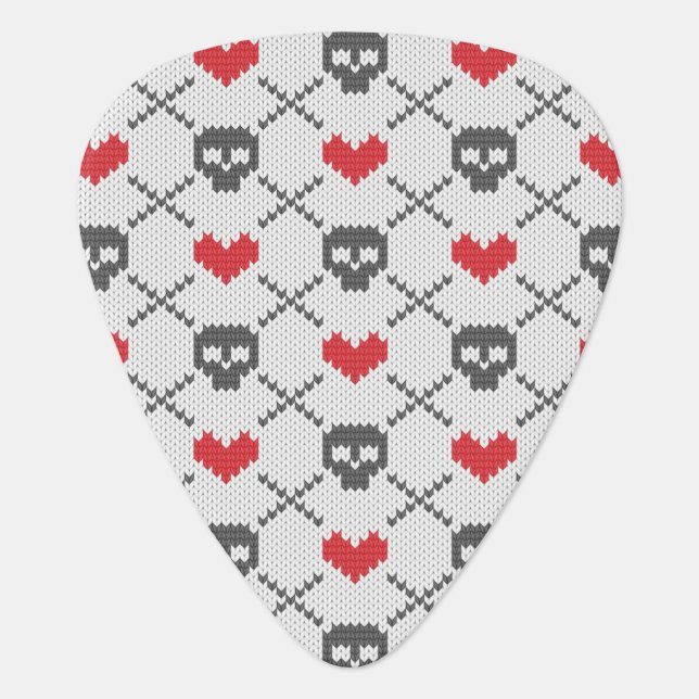 Knitted pattern with skulls guitar pick (Front)