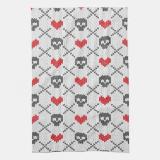 Knitted pattern with skulls kitchen towel