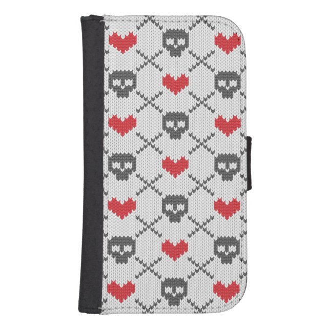 Knitted pattern with skulls samsung galaxy wallet case (Front)