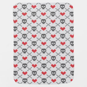 Knitted pattern with skulls stroller blanket