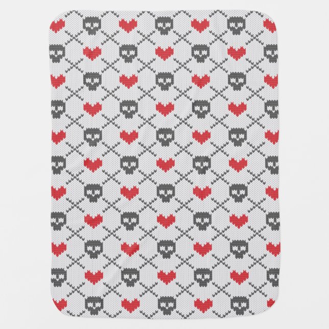 Knitted pattern with skulls stroller blanket (Front)
