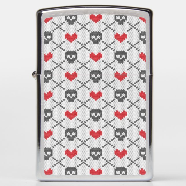 Knitted pattern with skulls zippo lighter (Front)