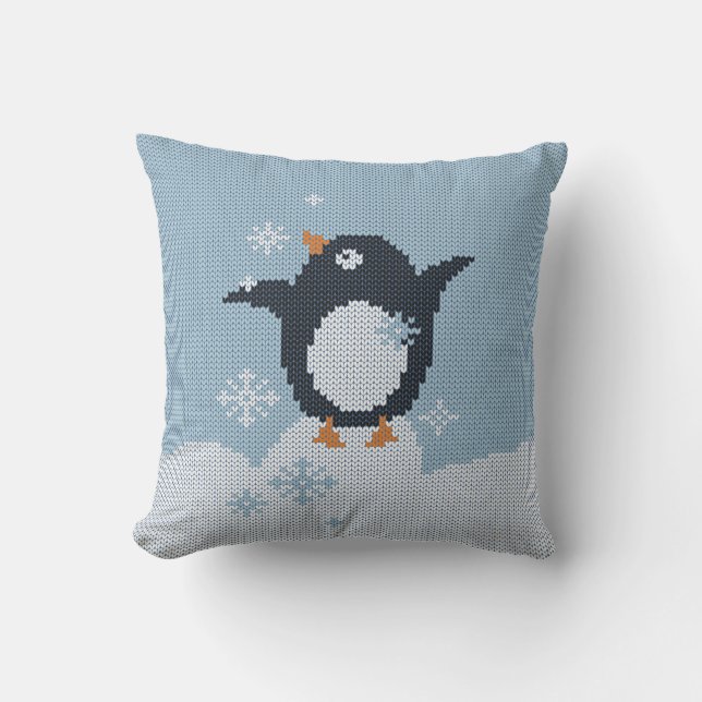 Knitted Penguin Snowflakes Winter Holidays  Throw Pillow (Front)