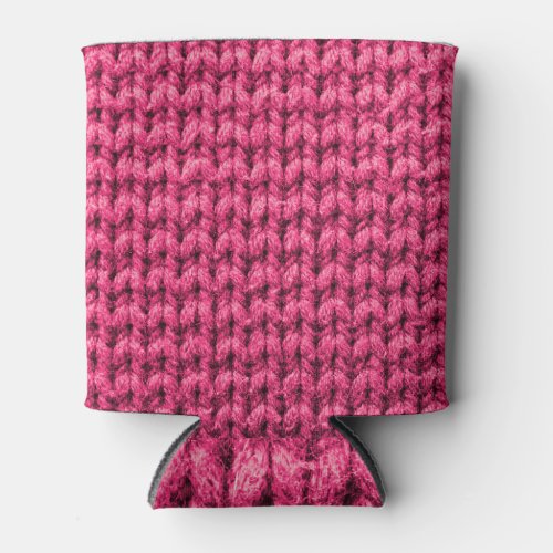 Knitted Pink Yarn Texture Background Can Cooler