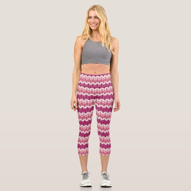 Knitted Pink Zig Zag Capri Leggings (Front)