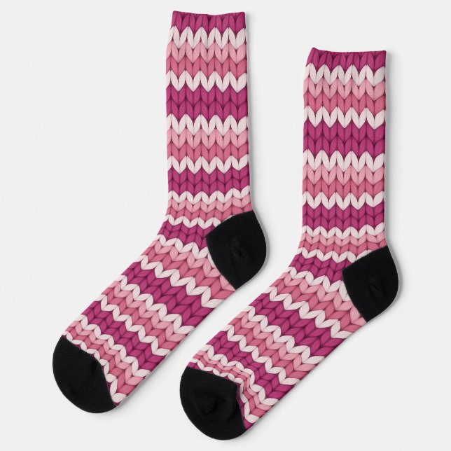 Knitted Pink Zig Zag Socks (Left)
