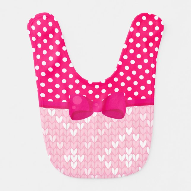 Knitted print and  polka dot baby bib (Front)