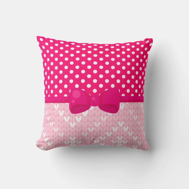 Knitted print and  polka dot  throw pillow (Front)