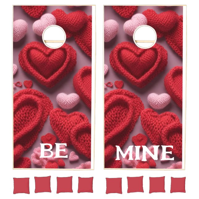 Knitted red heart pattern Valentine's day Cornhole Set (Set)