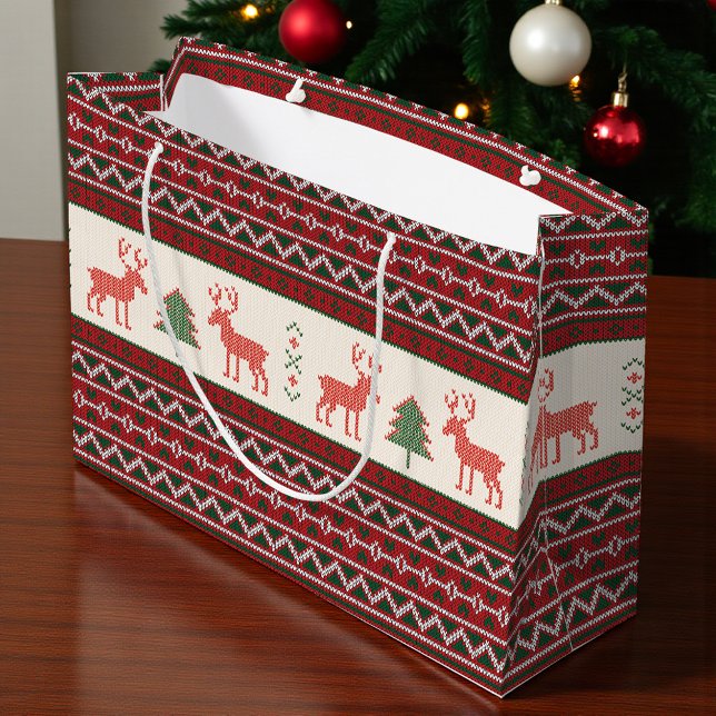 Knitted Reindeer Christmas Tree Pattern | Holidays Large Gift Bag (Creator Uploaded)
