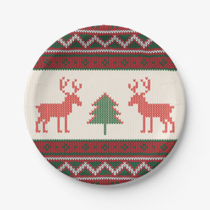 Knitted Reindeer Christmas Tree Pattern   Holidays Paper Plates