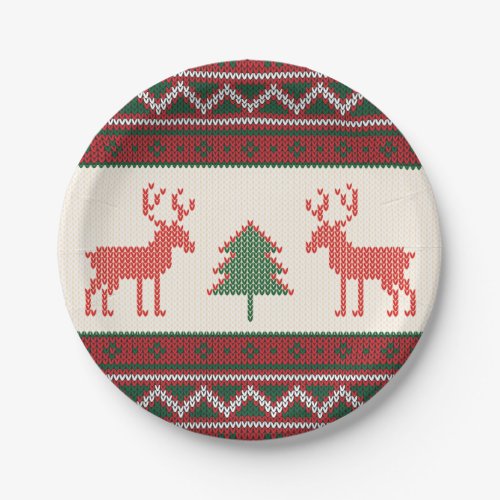Knitted Reindeer Christmas Tree Pattern  Holidays Paper Plates