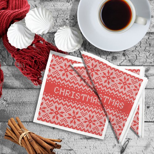 Knitted Stitch Pattern1 Christmas Red ID208 Paper Napkins