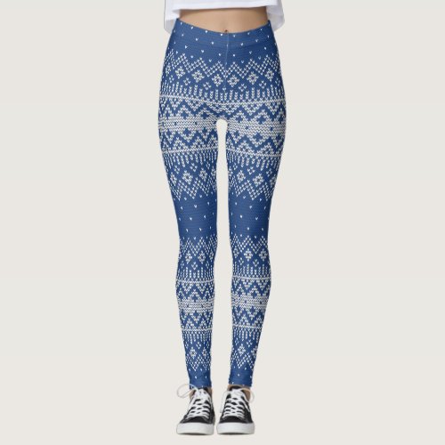 Knitted Stitch Pattern5 Navy Blue ID208 Leggings