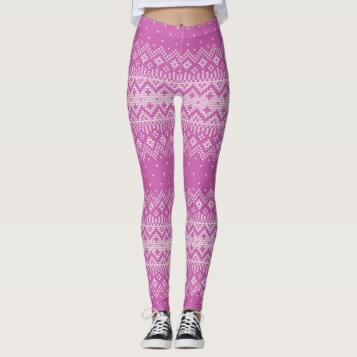 Knitted Stitch Pattern Orchid Pink ID208 Leggings